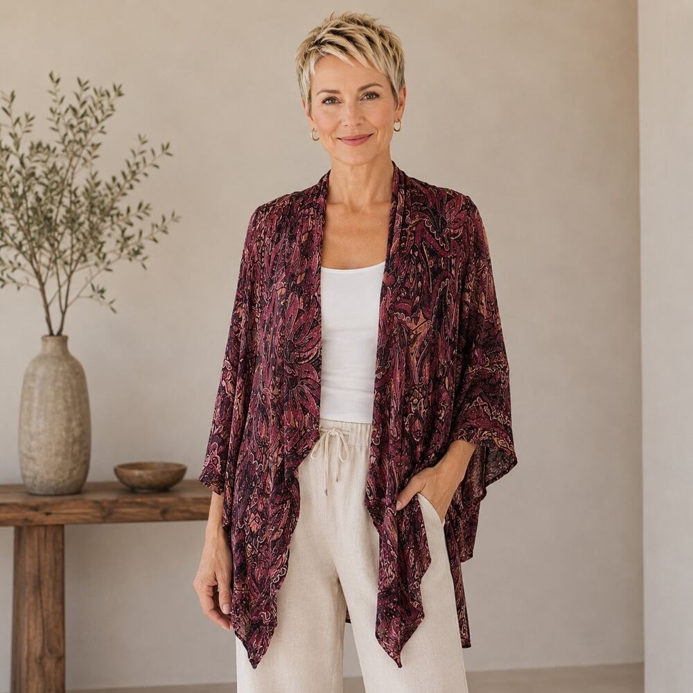 Soma Maroon Paisley Floral Knit Cardigan Small